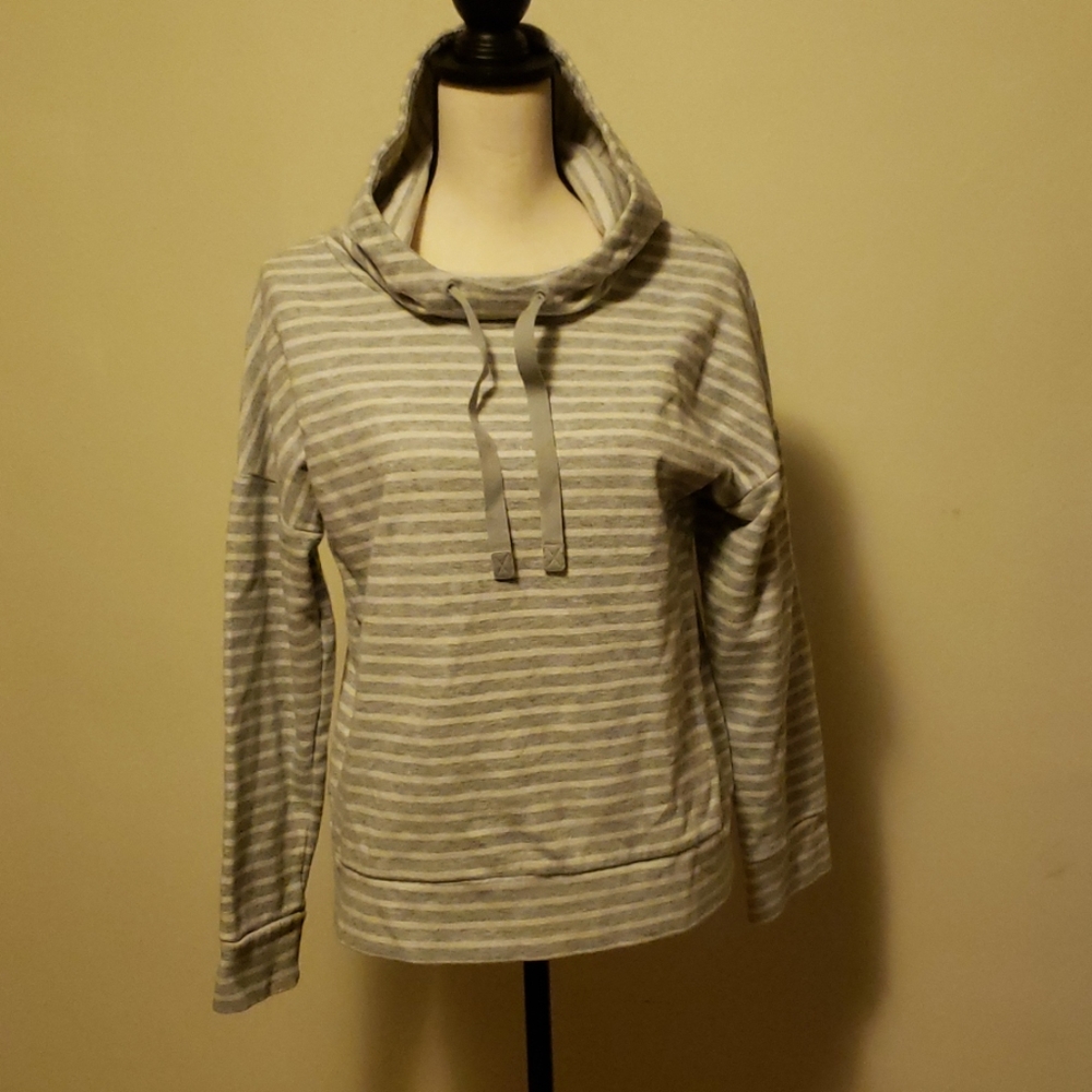 Grey & White Striped Sweatshirt